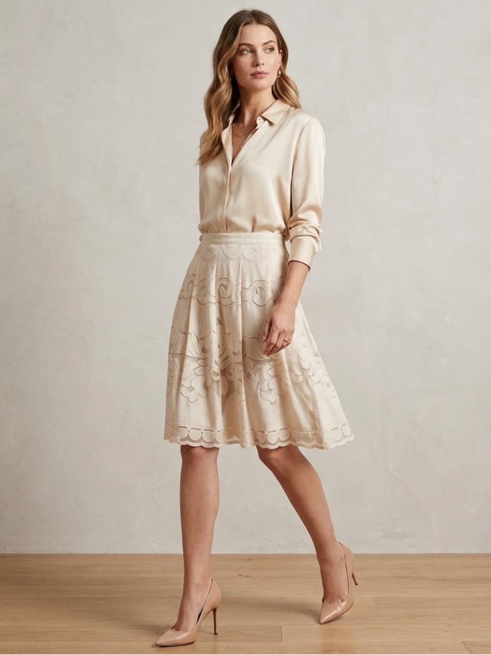Dalia Cream Lace Midi Skirt, Women’s Size 4, Gorgeous Vintage Feel